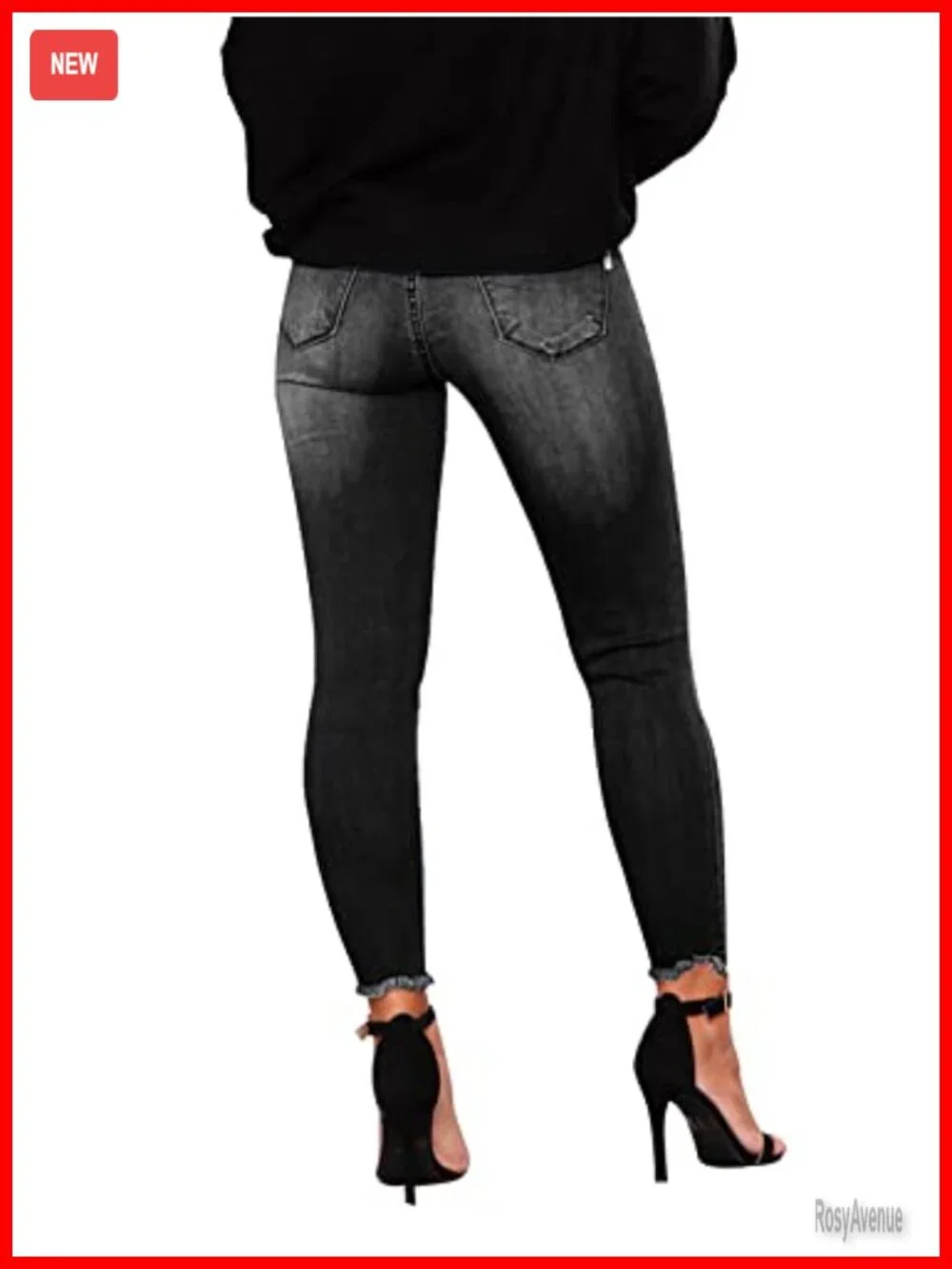 Ripped Skinny Slim Fit Jeans Frayed Distressed Stretchy Denim Pants
